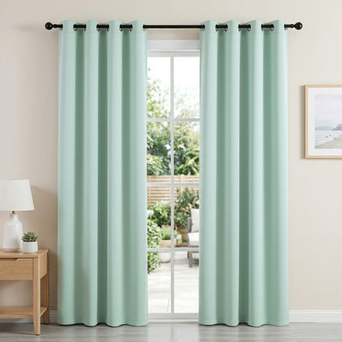 Artiss Blockout Eyelet Curtains – Green 132 x 213cm 2 Panels, Thermal Insulated