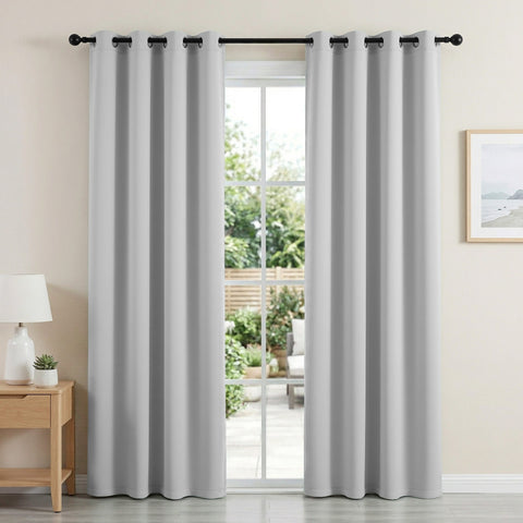 Artiss Blockout Eyelet Curtains – Grey 132 x 213cm 2 Panels, Thermal Insulated