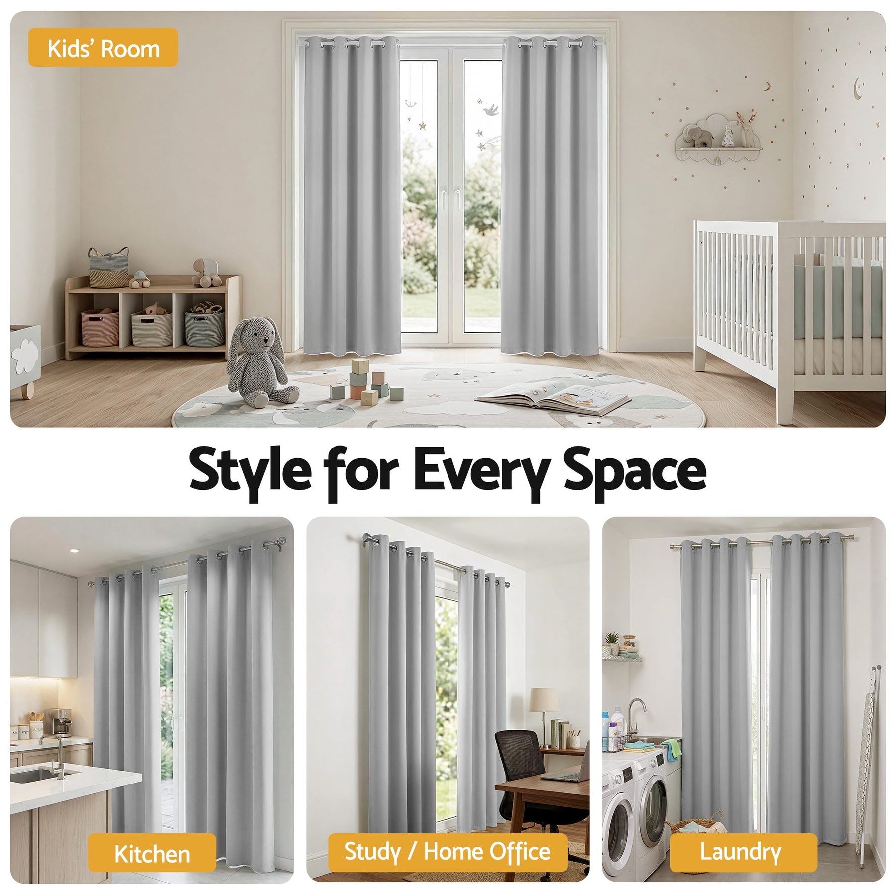 Artiss Blockout Eyelet Curtains – Grey 132 x 213cm 2 Panels, Thermal Insulated