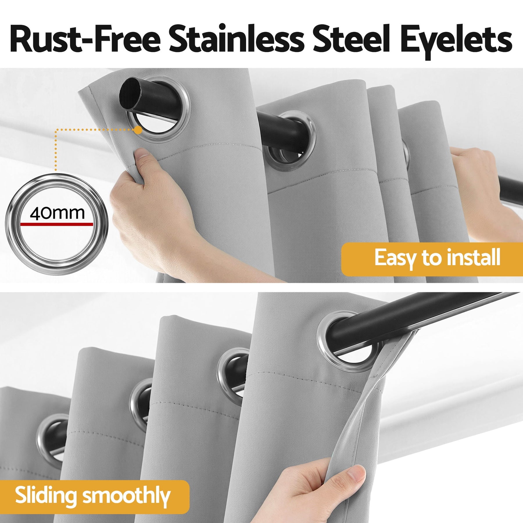 Artiss Blockout Eyelet Curtains – Grey 132 x 213cm 2 Panels, Thermal Insulated