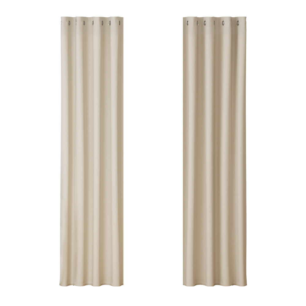 Artiss Blockout Curtains Eyelet 140x230cm Beige, Thermal Insulation, Noise Reduction - SuperSaverAU - view 1
