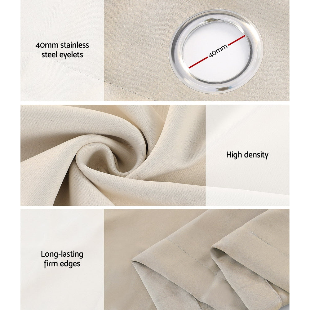 Artiss Blockout Curtains Eyelet 140x230cm Beige, Thermal Insulation, Noise Reduction - SuperSaverAU - view 6