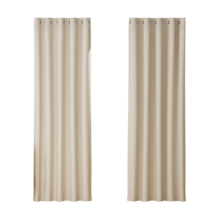 Artiss Blockout Curtains Eyelet 180x213cm Beige, Thermal Insulation, Noise Reduction - SuperSaverAU - view 1