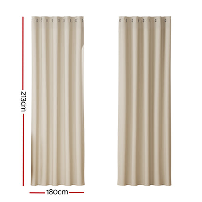 Artiss Blockout Curtains Eyelet 180x213cm Beige, Thermal Insulation, Noise Reduction