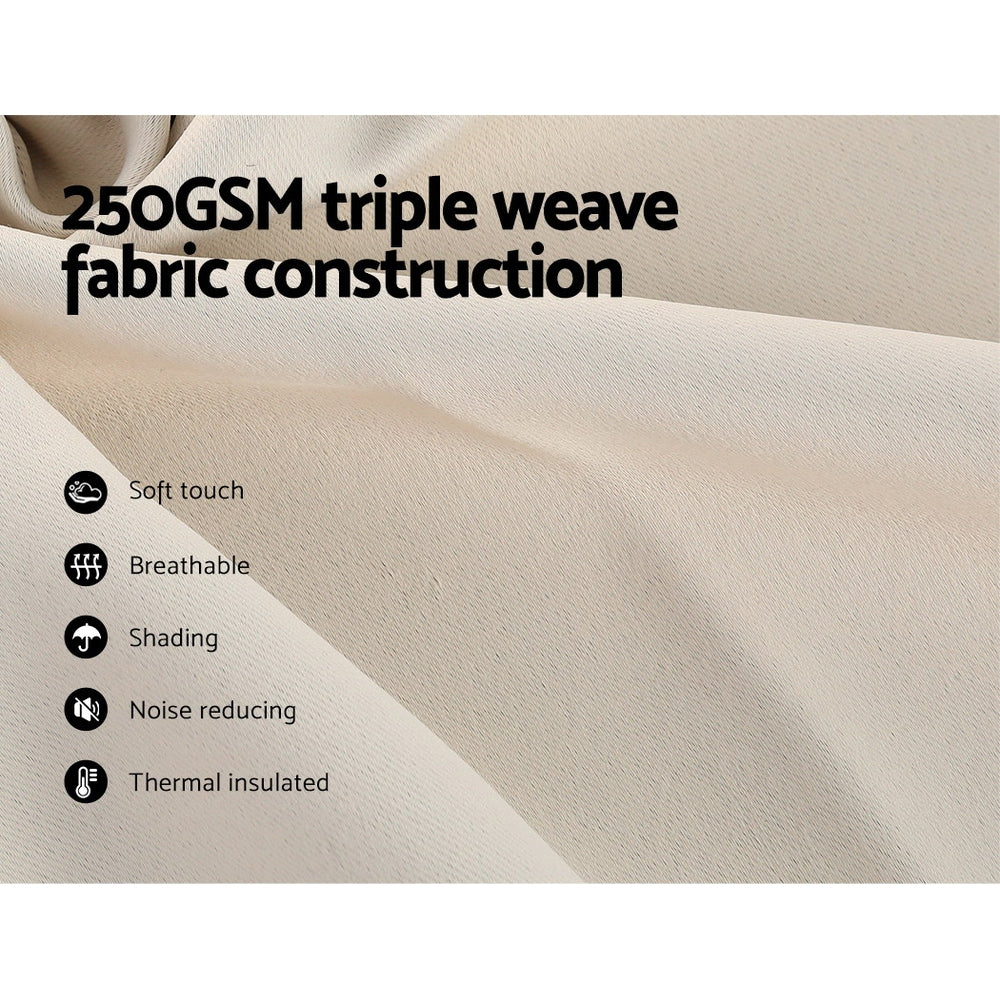 Artiss Blockout Curtains Eyelet 180x213cm Beige, Thermal Insulation, Noise Reduction - SuperSaverAU - view 5