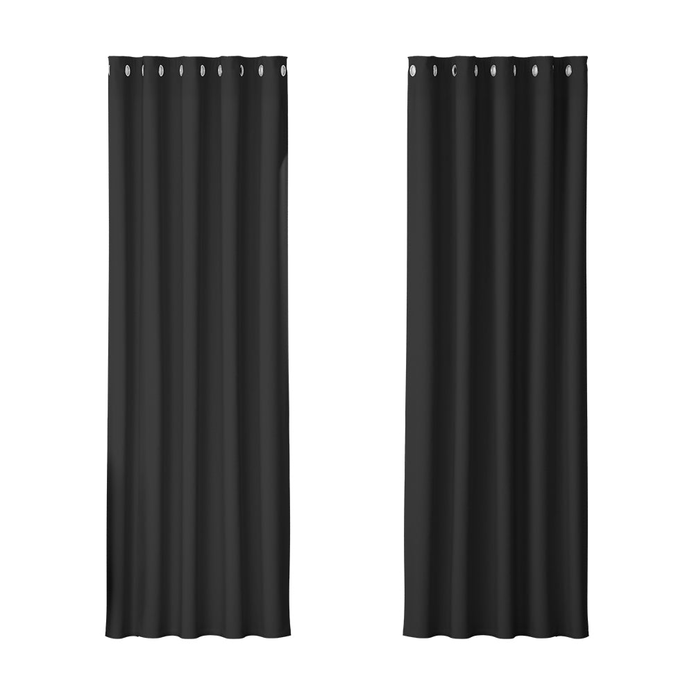 Artiss Blockout Curtains Eyelet 180x213cm Black, Thermal Insulation, Noise Reduction - SuperSaverAU - view 1