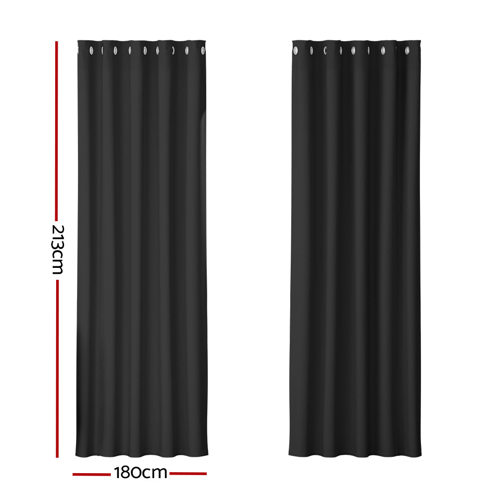 Artiss Blockout Curtains Eyelet 180x213cm Black, Thermal Insulation, Noise Reduction - SuperSaverAU - view 2
