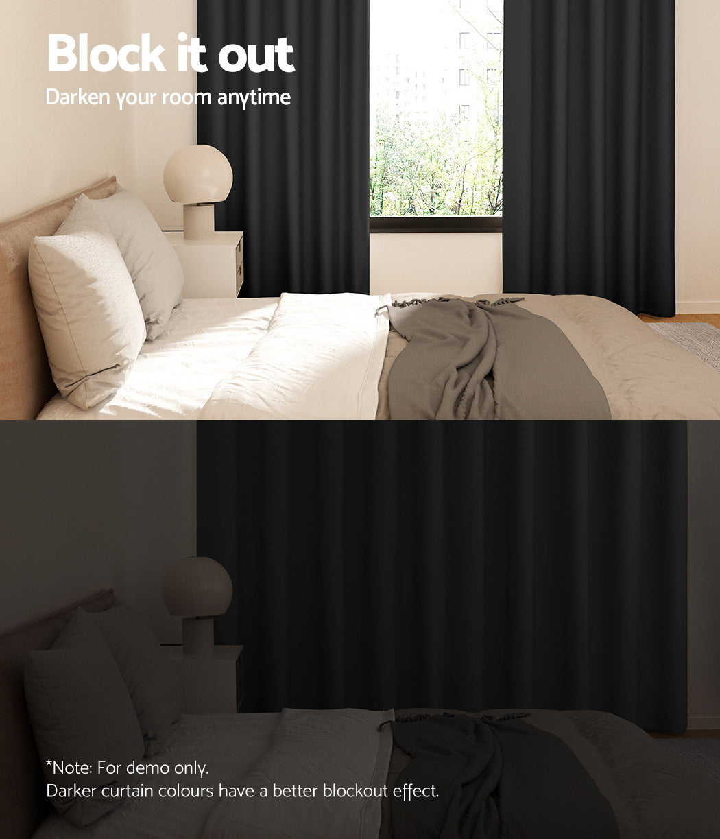 Artiss Blockout Curtains Eyelet 180x213cm Black, Thermal Insulation, Noise Reduction