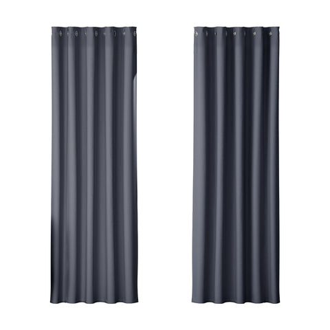 Artiss Blockout Curtains Eyelet 180x213cm Charcoal, Thermal Insulation, Noise Reduction - SuperSaverAU - view 1