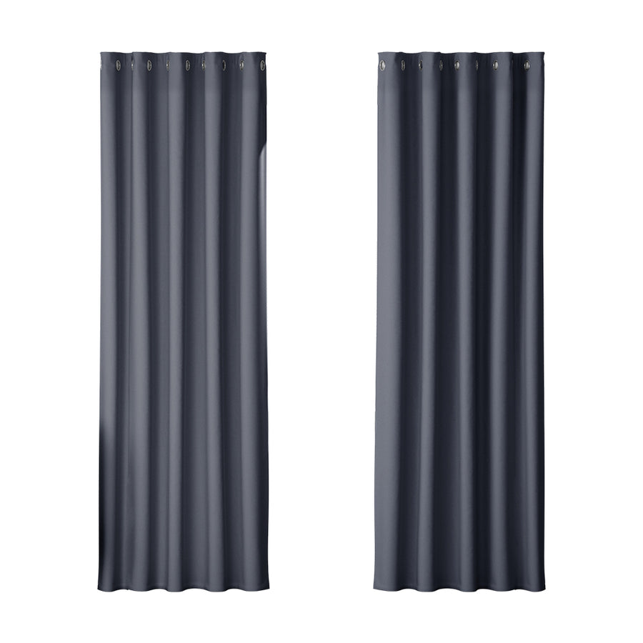 Artiss Blockout Curtains Eyelet 180x213cm Charcoal, Thermal Insulation, Noise Reduction - SuperSaverAU - view 1