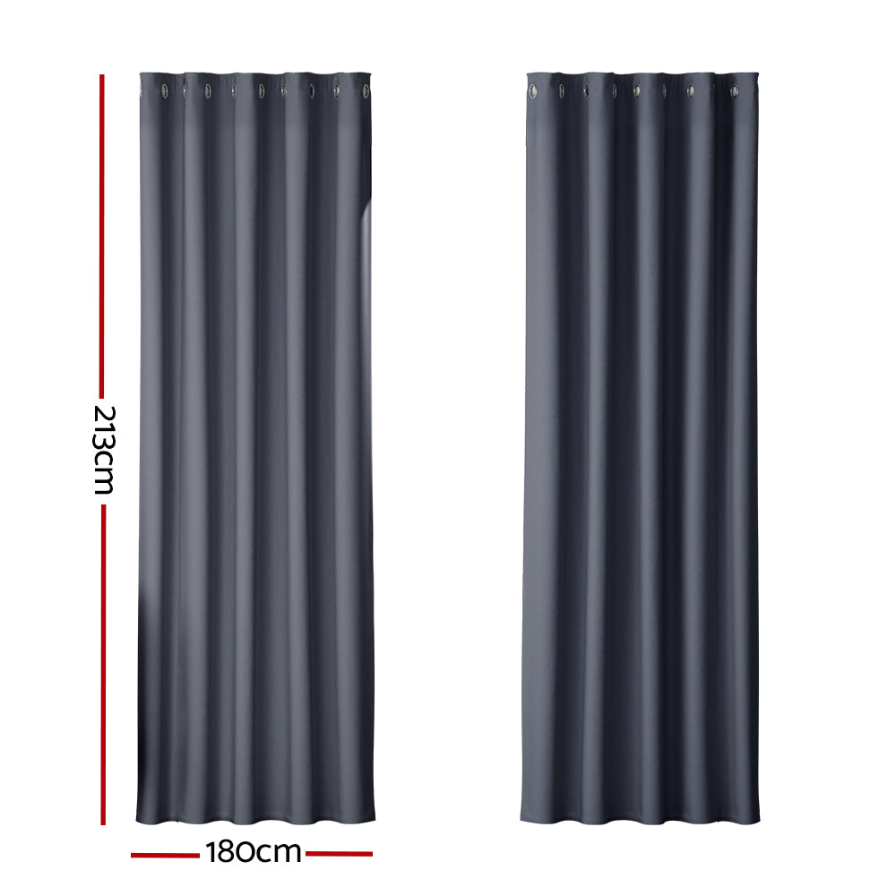 Artiss Blockout Curtains Eyelet 180x213cm Charcoal, Thermal Insulation, Noise Reduction - SuperSaverAU - view 2