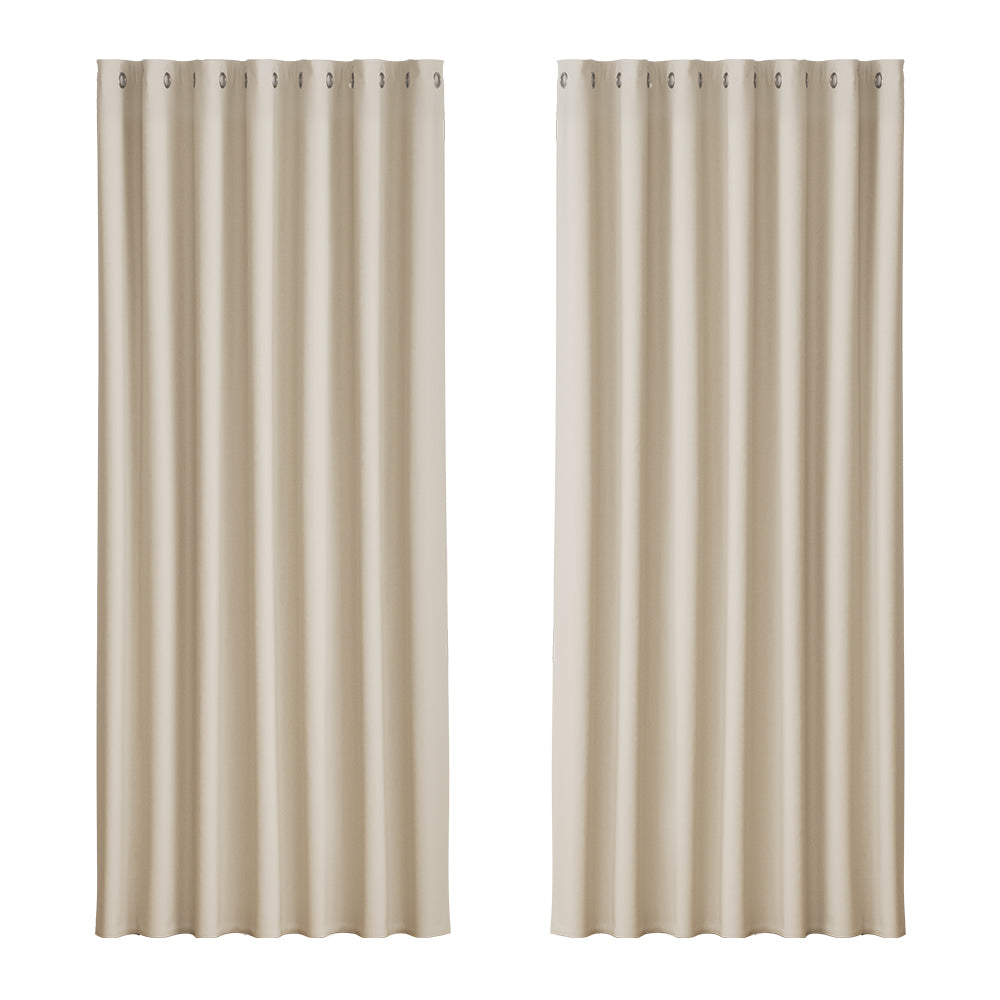 Artiss Blockout Curtains Eyelet 240x230cm Beige, Thermal Insulation, Noise Reduction - SuperSaverAU - view 1