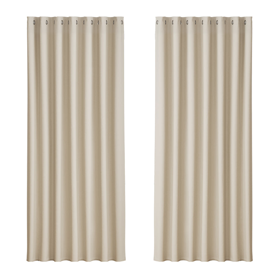 Artiss Blockout Curtains Eyelet 240x230cm Beige, Thermal Insulation, Noise Reduction - SuperSaverAU - view 1