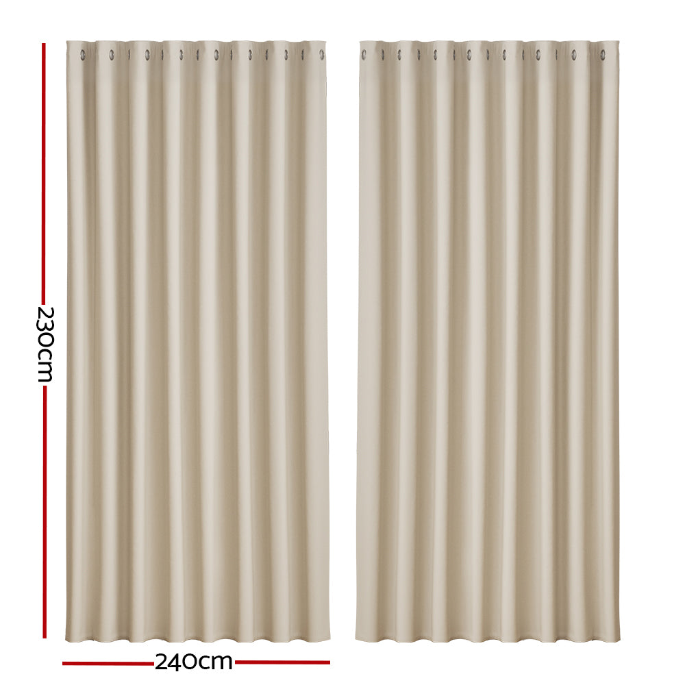 Artiss Blockout Curtains Eyelet 240x230cm Beige, Thermal Insulation, Noise Reduction - SuperSaverAU - view 2