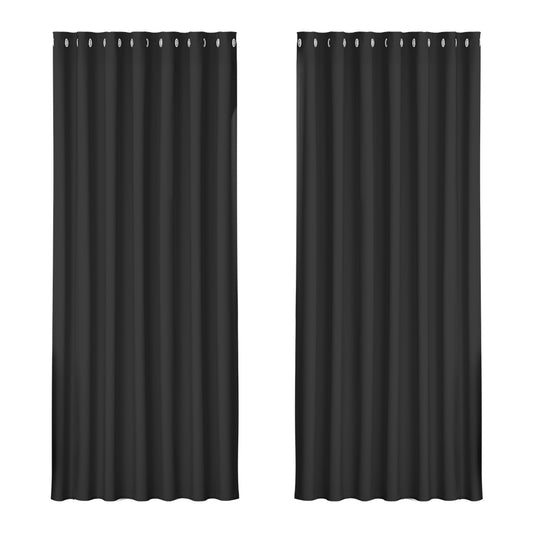 Artiss Blockout Curtains Eyelet 240x230cm Black, Thermal Insulation, Noise Reduction