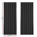 Artiss Blockout Curtains Eyelet 240x230cm Black, Thermal Insulation, Noise Reduction - SuperSaverAU - view 2