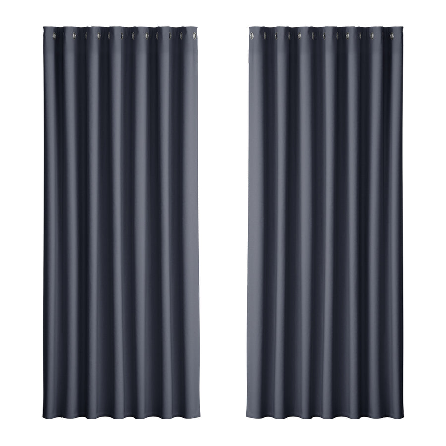 Artiss Blockout Curtains Eyelet 240x230cm Charcoal - Thermal Insulation, Noise Reduction - SuperSaverAU - view 1