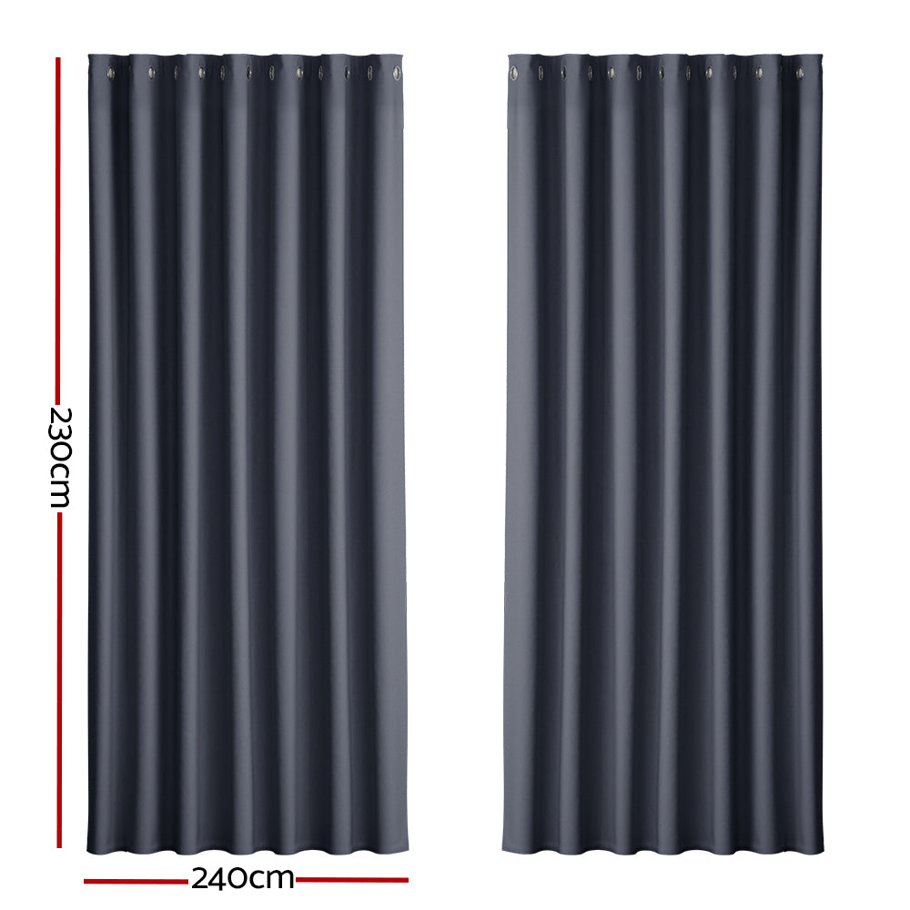Artiss Blockout Curtains Eyelet 240x230cm Charcoal - Thermal Insulation, Noise Reduction - SuperSaverAU - view 2