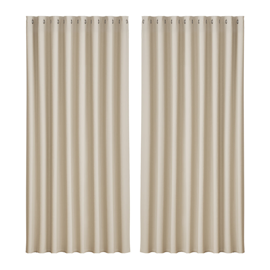 Artiss Blockout Curtains Eyelet 300x230cm Beige - Thermal Insulation, Noise Reduction - SuperSaverAU - view 1