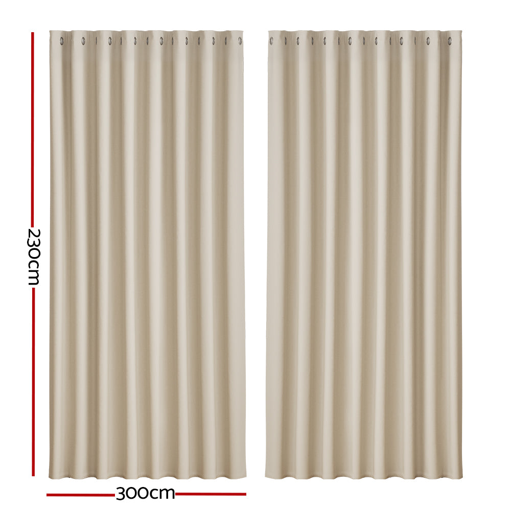 Artiss Blockout Curtains Eyelet 300x230cm Beige - Thermal Insulation, Noise Reduction - SuperSaverAU - view 2
