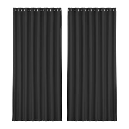 Artiss Blockout Curtains Eyelet 300x230cm Black - Thermal Insulation, Noise Reduction