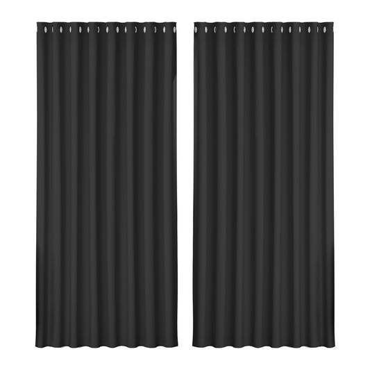 Artiss Blockout Curtains Eyelet 300x230cm Black - Thermal Insulation, Noise Reduction