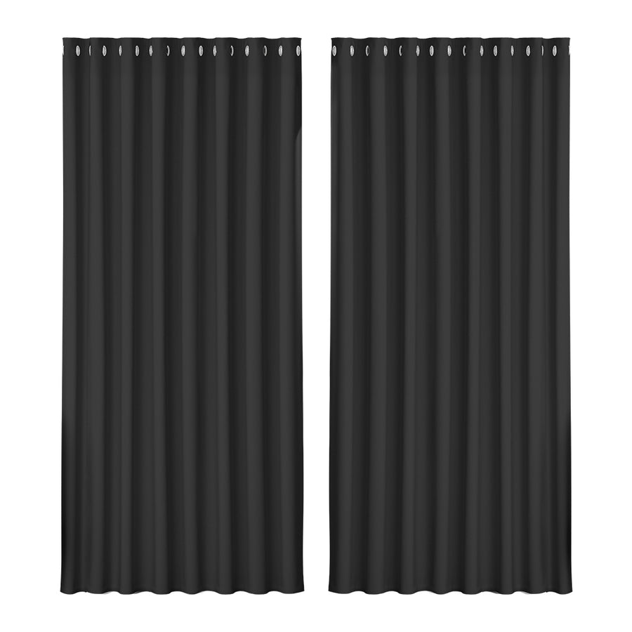 Artiss Blockout Curtains Eyelet 300x230cm Black - Thermal Insulation, Noise Reduction - SuperSaverAU - view 1
