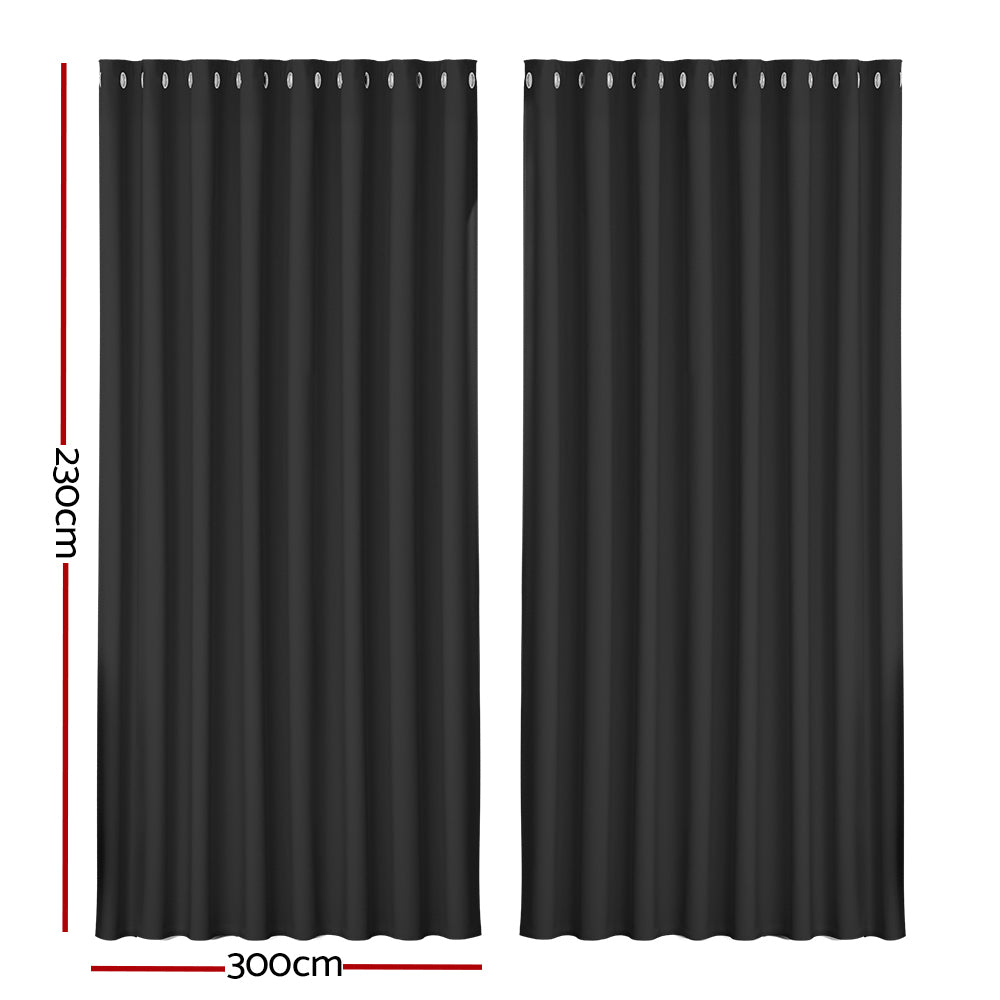 Artiss Blockout Curtains Eyelet 300x230cm Black - Thermal Insulation, Noise Reduction