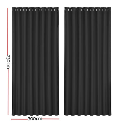 Artiss Blockout Curtains Eyelet 300x230cm Black - Thermal Insulation, Noise Reduction
