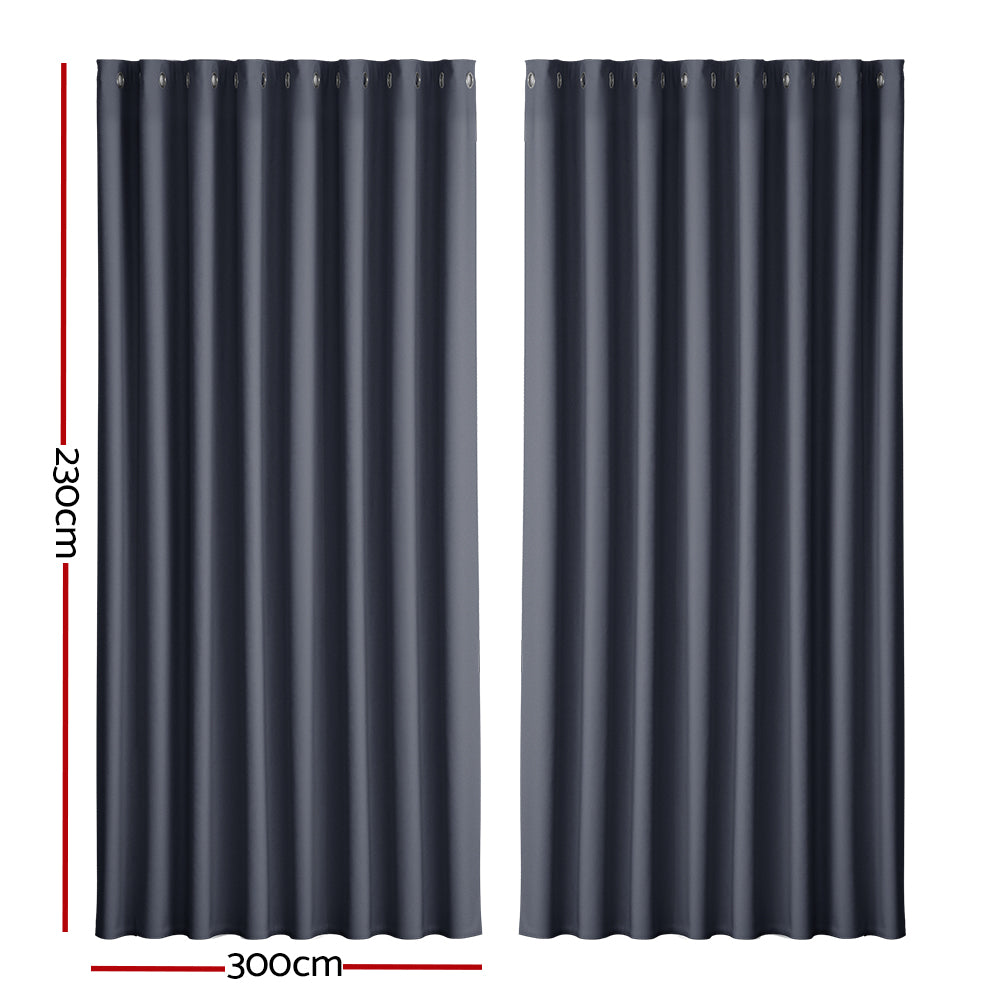 Artiss Blockout Curtains Eyelet 300x230cm Charcoal, Thermal Insulation, Noise Reduction - SuperSaverAU - view 2