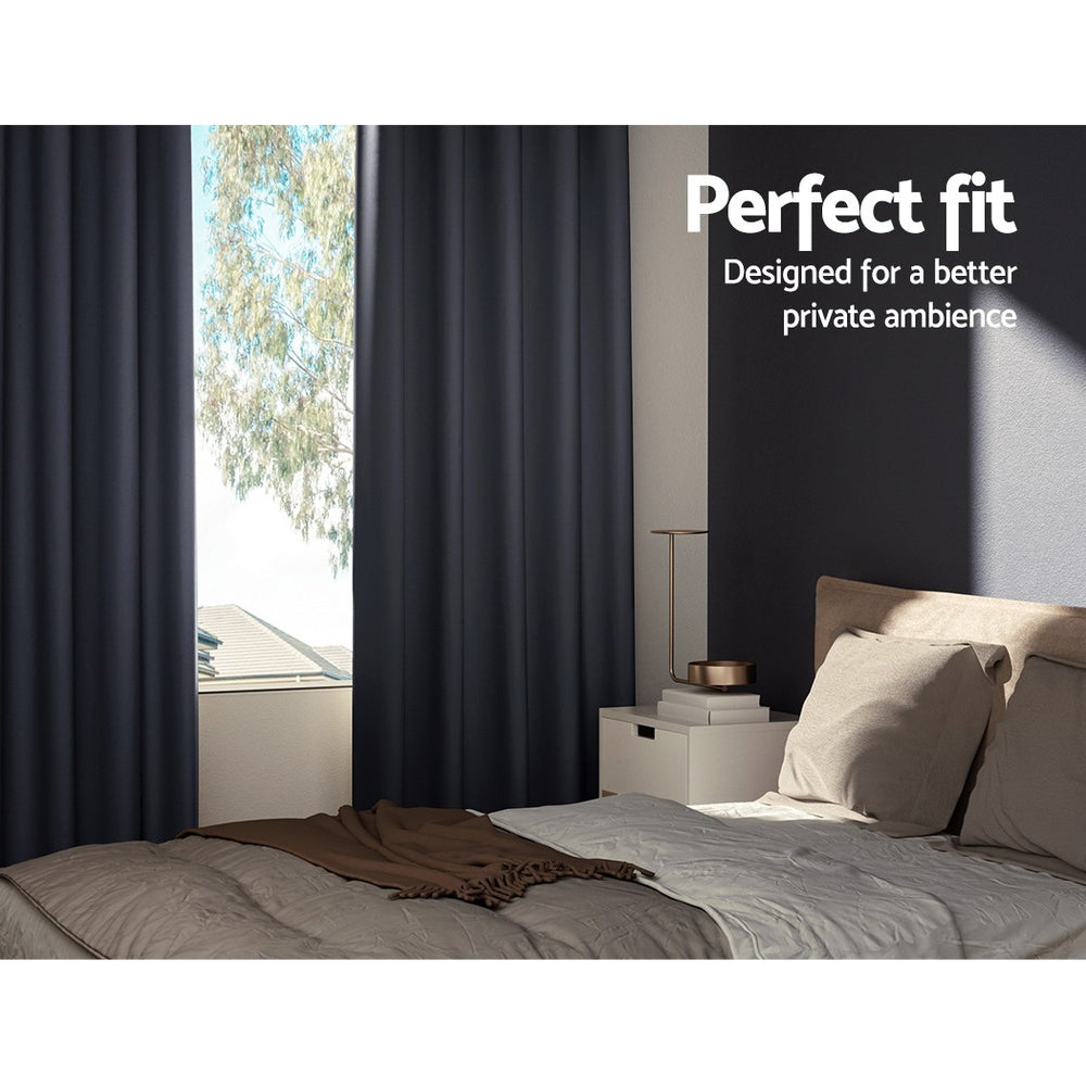 Artiss Blockout Curtains Eyelet 300x230cm Charcoal, Thermal Insulation, Noise Reduction - SuperSaverAU - view 3
