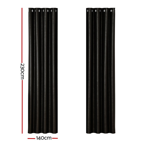Artiss Blockout Curtains Eyelet 140x230cm Black Shine - Thermal Insulation, Noise Reduction - SuperSaverAU - view 1