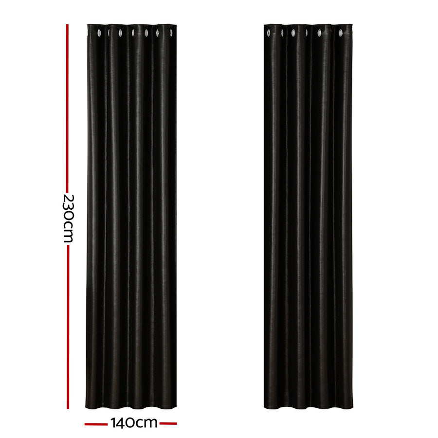 Artiss Blockout Curtains Eyelet 140x230cm Black Shine - Thermal Insulation, Noise Reduction - SuperSaverAU - view 1