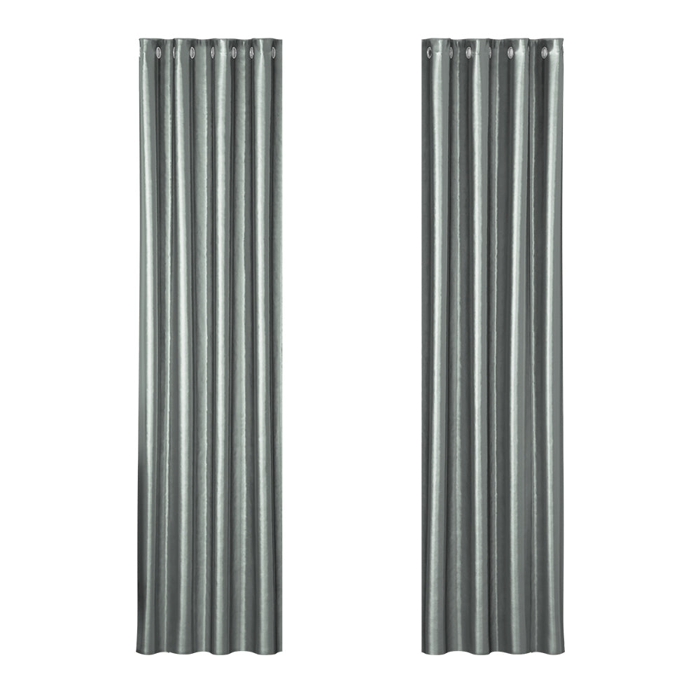 Artiss Blockout Curtains Eyelet 140x230cm Grey Shine, Thermal Insulation, Noise Reduction - SuperSaverAU - view 1