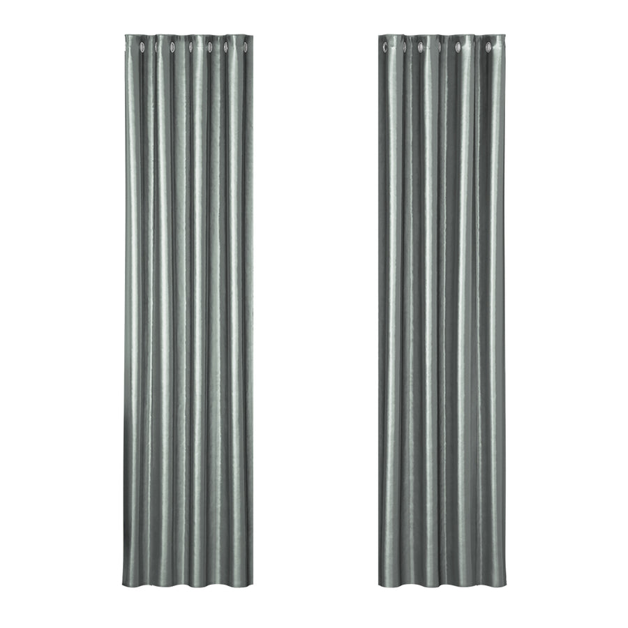 Artiss Blockout Curtains Eyelet 140x230cm Grey Shine, Thermal Insulation, Noise Reduction - SuperSaverAU - view 1
