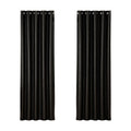 Artiss Blockout Curtains Eyelet 180x213cm Black Shine, Thermal Insulation, Noise Reduction - SuperSaverAU - view 1
