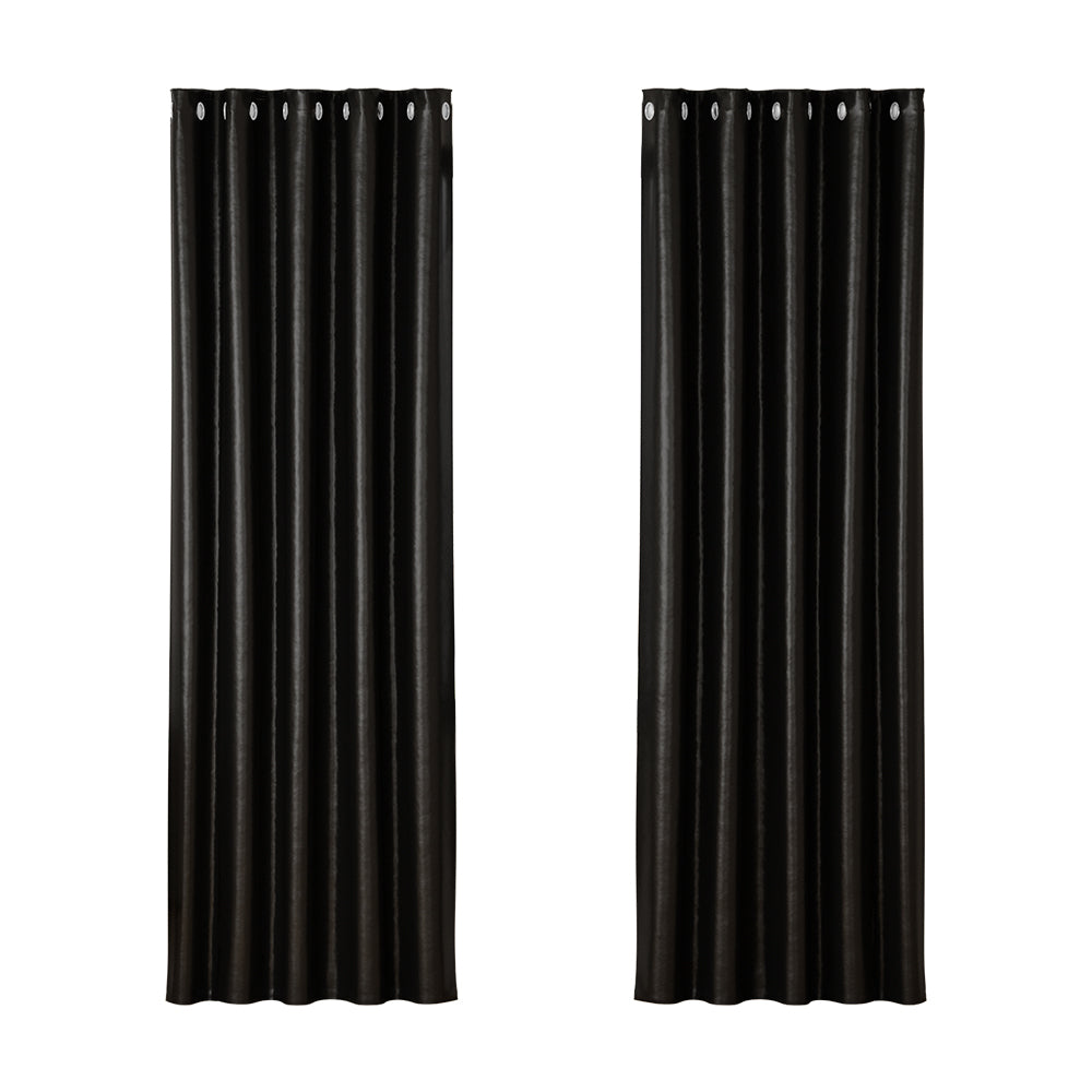 Artiss Blockout Curtains Eyelet 180x213cm Black Shine, Thermal Insulation, Noise Reduction - SuperSaverAU - view 1