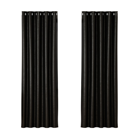 Artiss Blockout Curtains Eyelet 180x213cm Black Shine, Thermal Insulation, Noise Reduction - SuperSaverAU - view 1