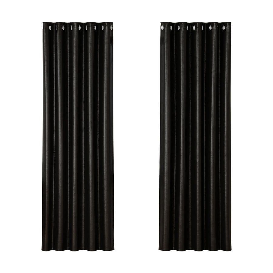 Artiss Blockout Curtains Eyelet 180x213cm Black Shine, Thermal Insulation, Noise Reduction - SuperSaverAU - view 1