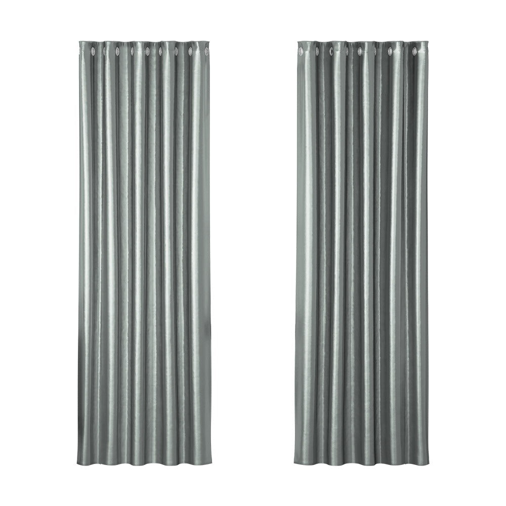 Artiss Blockout Curtains Eyelet 180x213cm Grey Shine, Thermal Insulation, Noise Reduction - SuperSaverAU - view 1