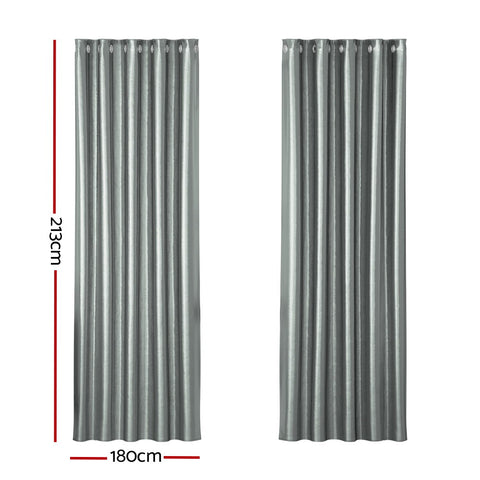 Artiss Blockout Curtains Eyelet 180x213cm Grey Shine, Thermal Insulation, Noise Reduction - SuperSaverAU - view 2