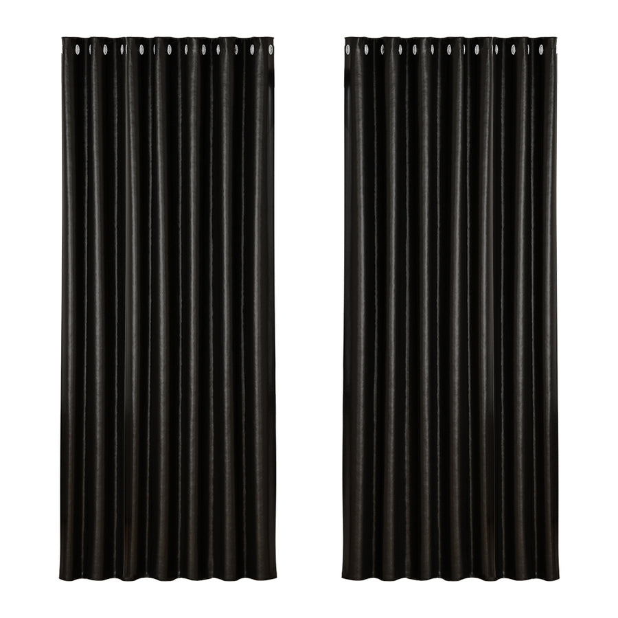 Artiss Blockout Curtains Eyelet 240x230cm Black Shine - Thermal Insulation, Noise Reduction - SuperSaverAU - view 1