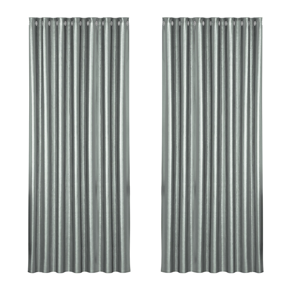 Artiss Blockout Curtains Eyelet 240x230cm Grey Shine, Thermal Insulation, Noise Reduction - SuperSaverAU - view 1
