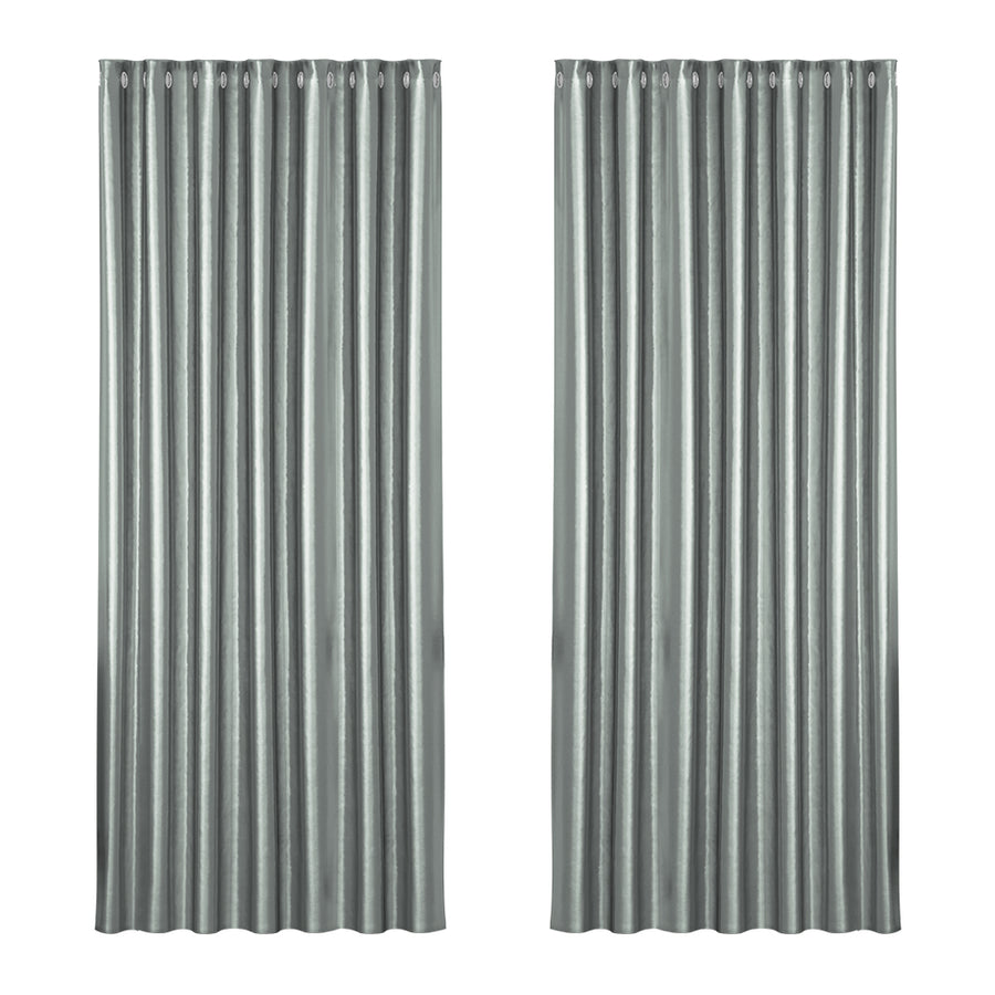 Artiss Blockout Curtains Eyelet 240x230cm Grey Shine, Thermal Insulation, Noise Reduction - SuperSaverAU - view 1