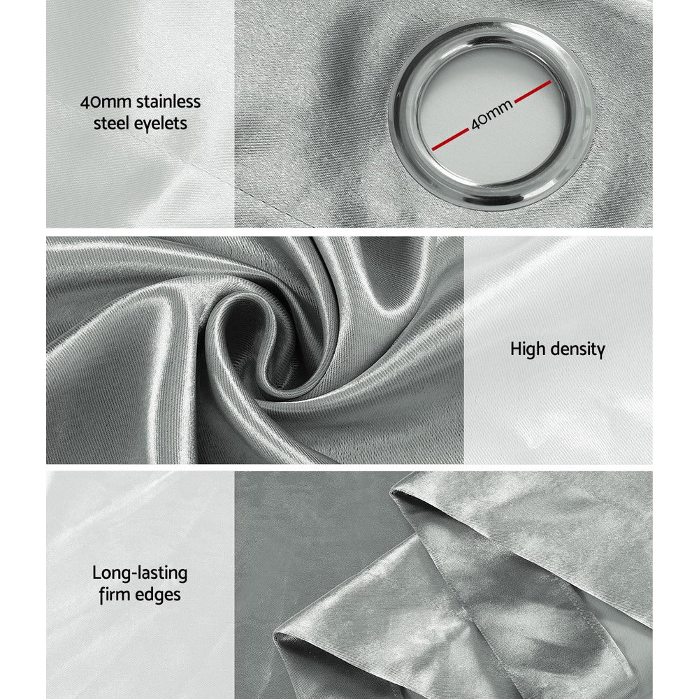 Artiss Blockout Curtains Eyelet 240x230cm Grey Shine, Thermal Insulation, Noise Reduction - SuperSaverAU - view 5