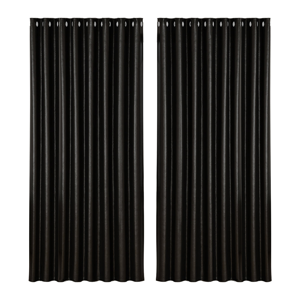 Artiss Blockout Curtains Eyelet 300x230cm Black Shine, Thermal Insulation, Noise Reduction - SuperSaverAU - view 1
