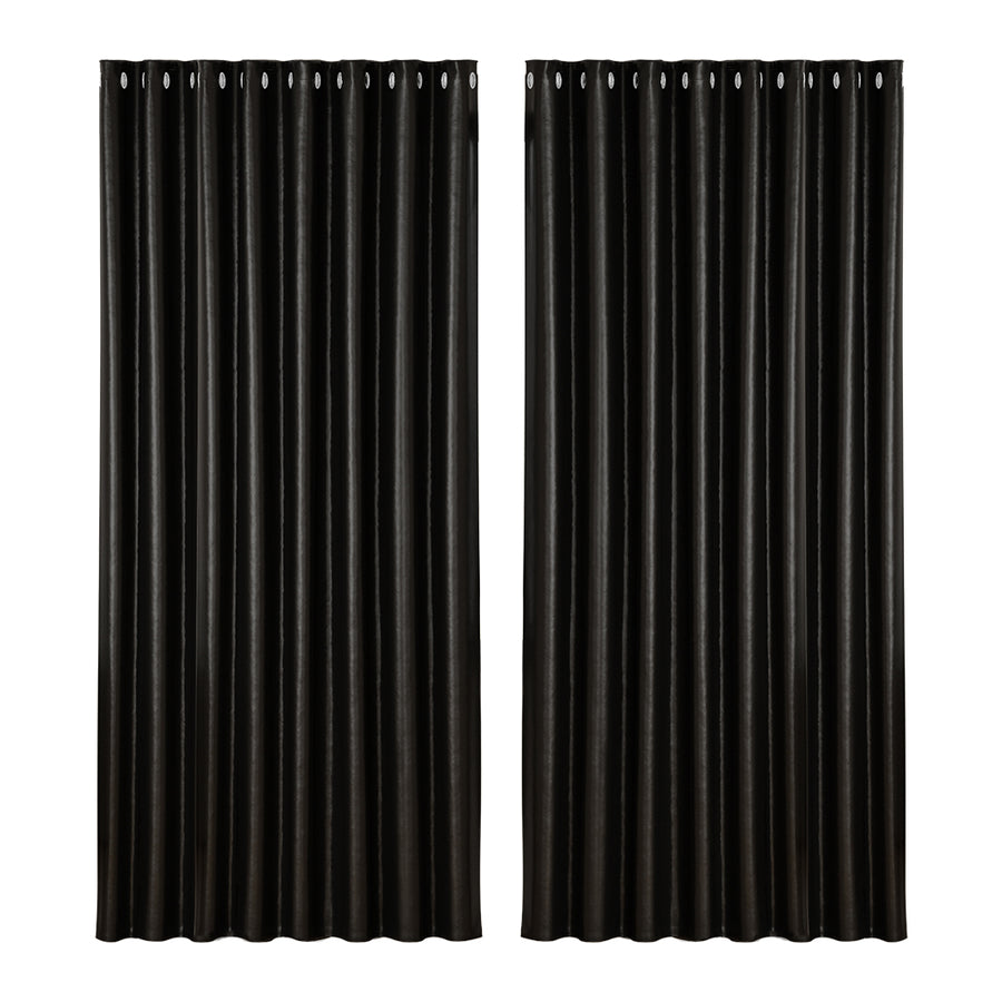 Artiss Blockout Curtains Eyelet 300x230cm Black Shine, Thermal Insulation, Noise Reduction - SuperSaverAU - view 1