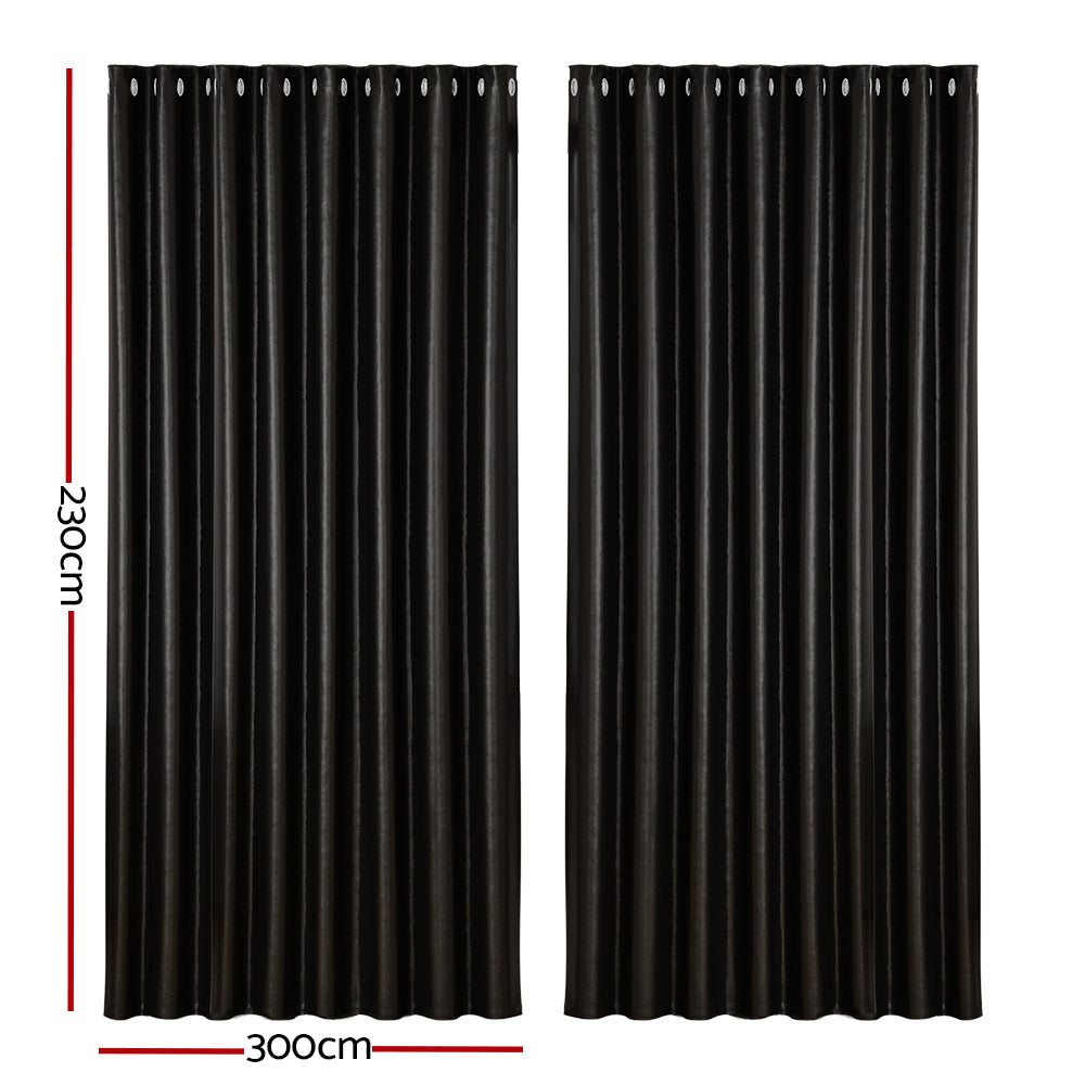 Artiss Blockout Curtains Eyelet 300x230cm Black Shine, Thermal Insulation, Noise Reduction - SuperSaverAU - view 2