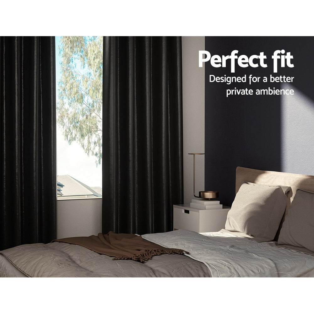 Artiss Blockout Curtains Eyelet 300x230cm Black Shine, Thermal Insulation, Noise Reduction - SuperSaverAU - view 3