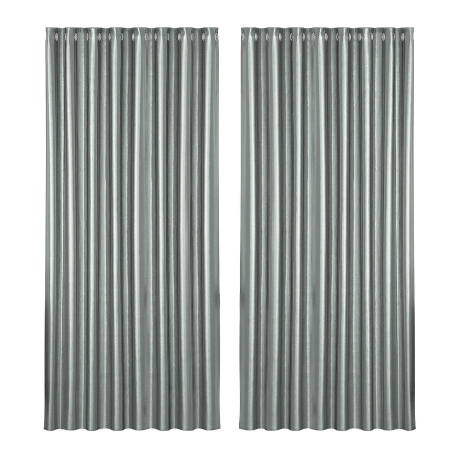 Artiss Blockout Curtains Eyelet 300x230cm Grey Shine - Thermal Insulation, Noise Reduction - SuperSaverAU - view 1
